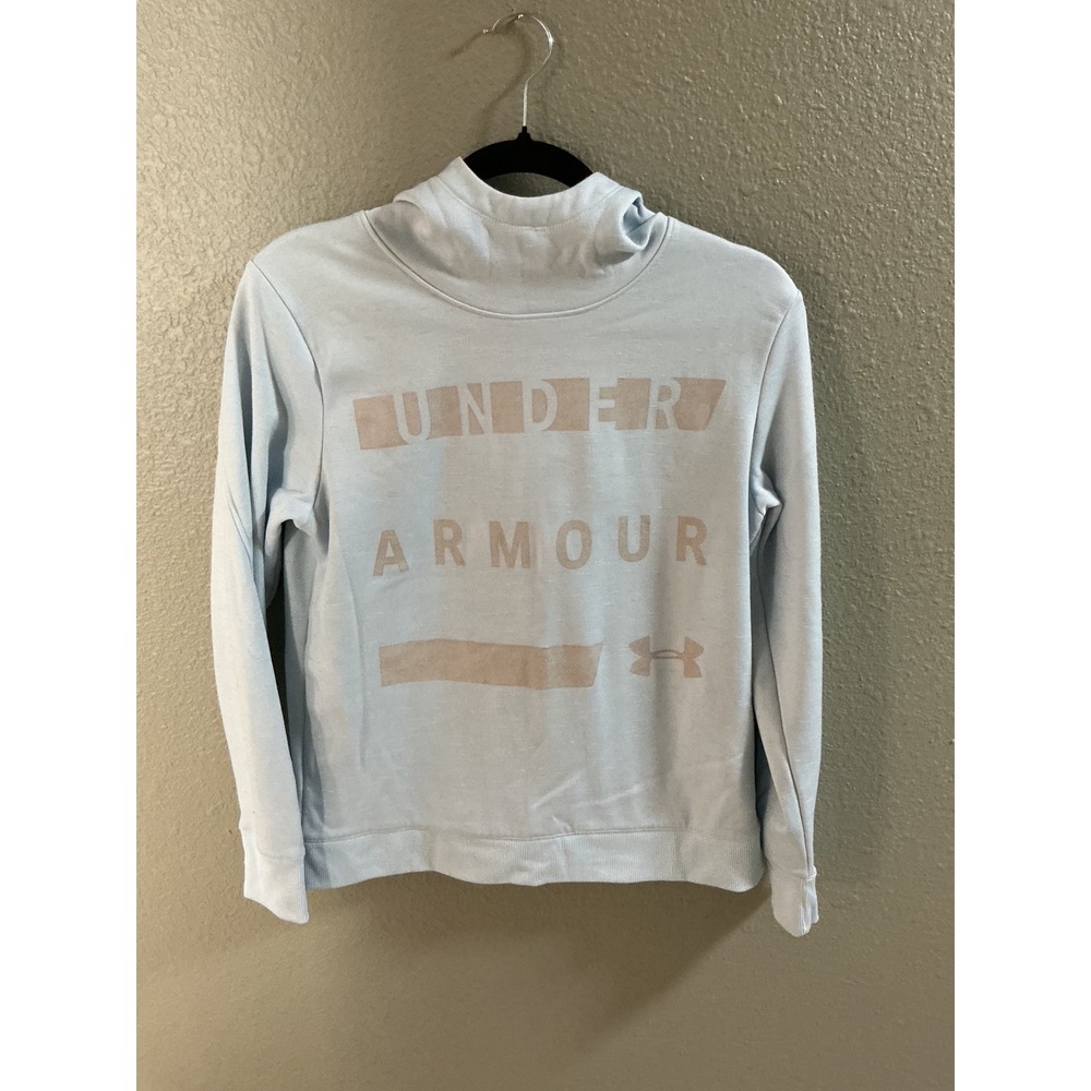 Under Armour ColdGear Hoodie Light Blue Graphic Logo Pullover Sweatshirt Small